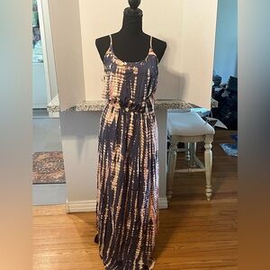 Anthropologie Michael Stars Navy and Cream Tie Dyed Maxi Dress